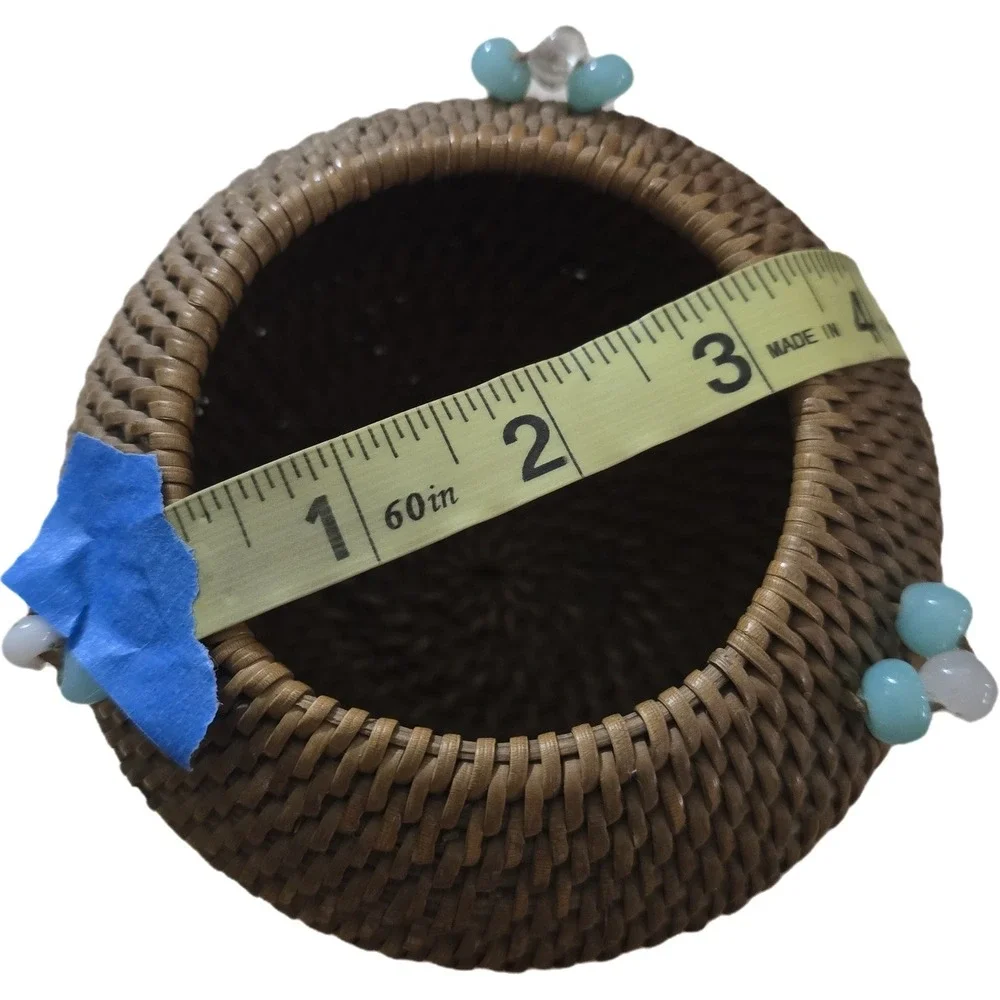 Vintage Chinese Wedding Gift Baskets Set 3 Woven Bamboo Tassels Beads Coins Boho